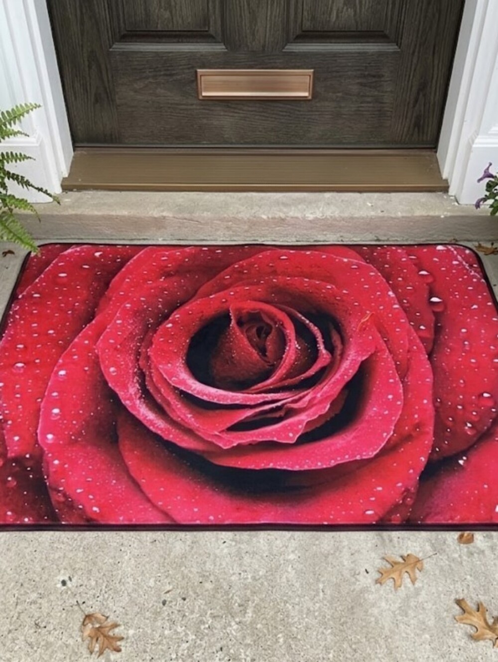 Beautiful Rose w/ Water DropsPrint Indoor/ Outdoor Home Decor Non Slip Foot Mat